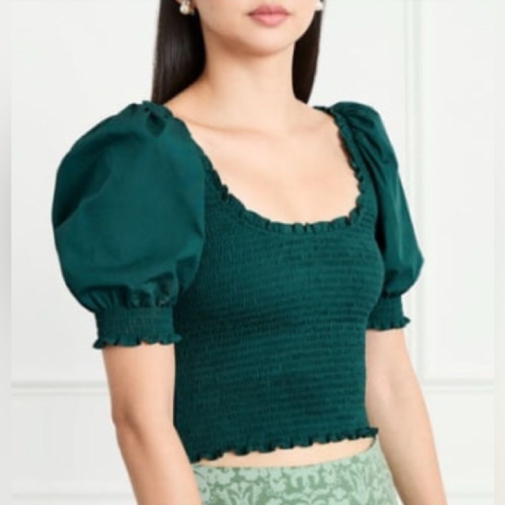 Hill House Dark Green Cottagecore  Puff Sleeve Boho Blouse NWOT